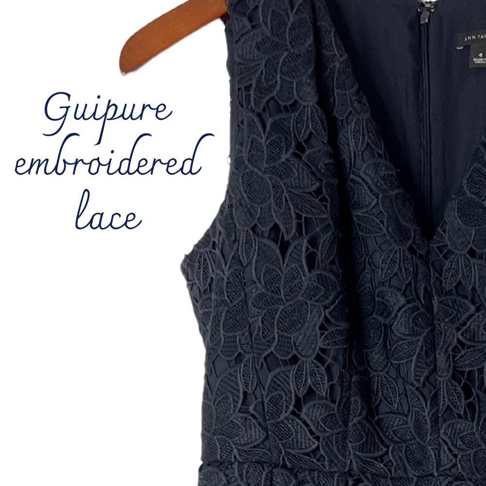 Ann Taylor Navy Guipure Embroidered Lace Dress